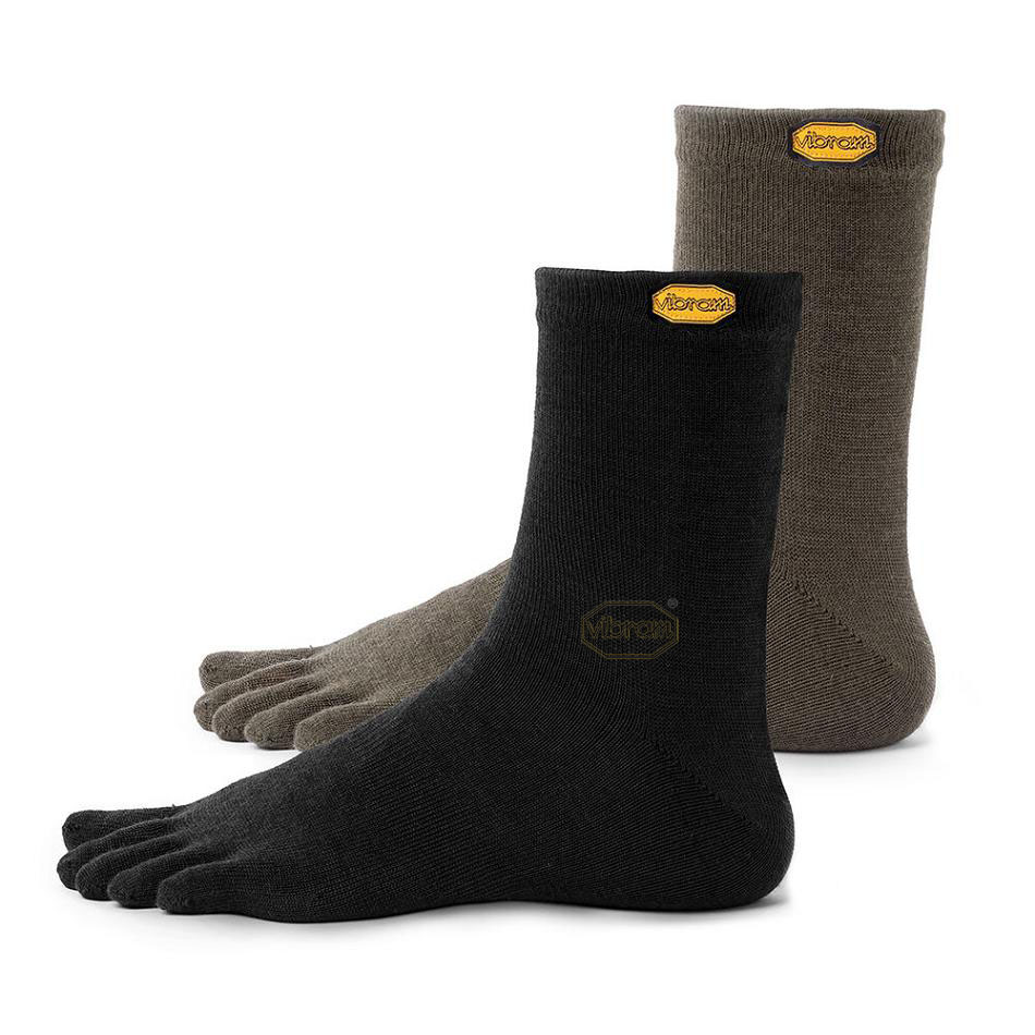 Women\'s Vibram 5TOE Crew 2 Pack Socks Black | CA_B91