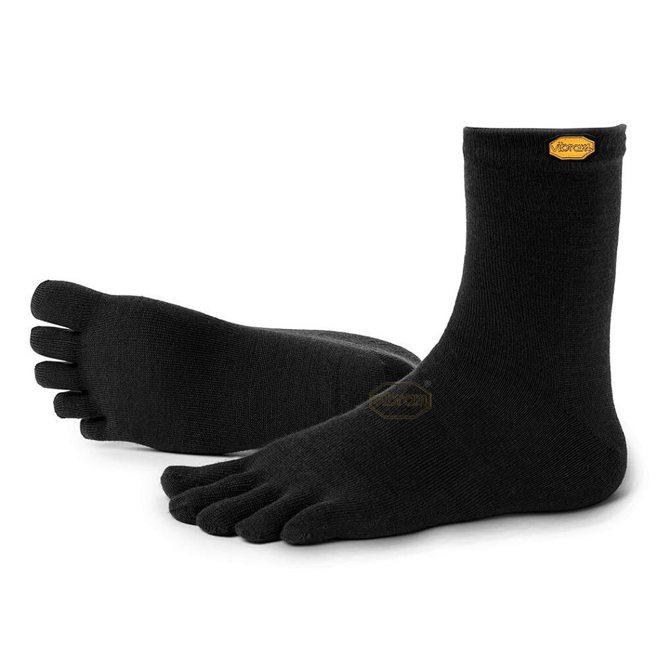 Women's Vibram 5TOE Crew Wool Socks Black | CA_C89