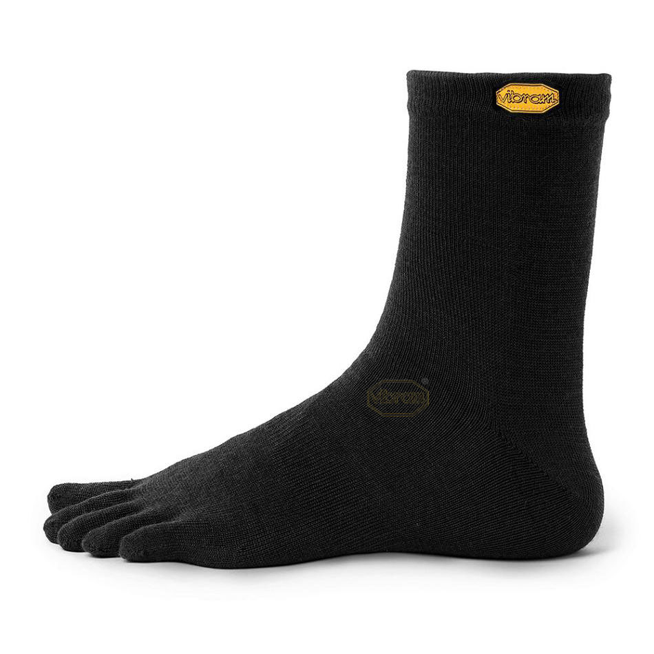 Women\'s Vibram 5TOE Crew Wool Socks Black | CA_C89