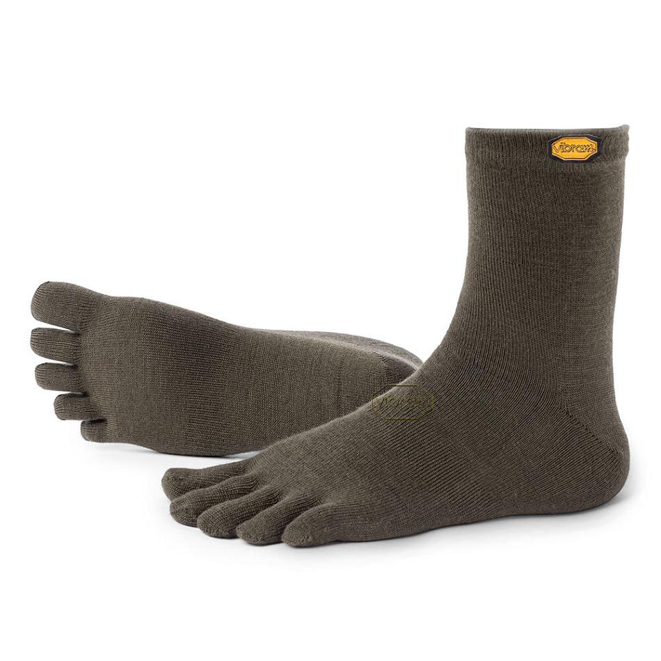 Women's Vibram 5TOE Crew Wool Socks Green | CA_X19