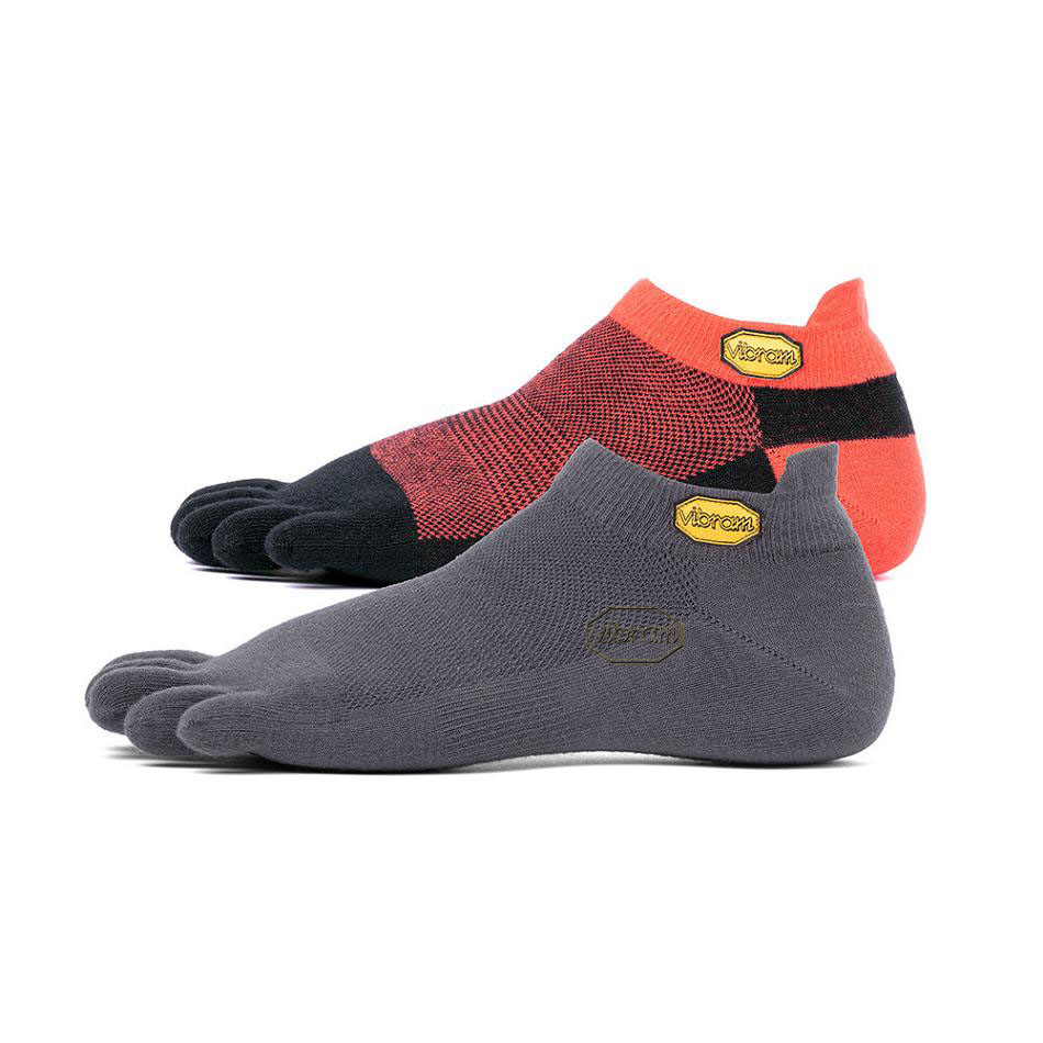 Women\'s Vibram 5TOE No Show 2 Pack Socks Dark Grey / Red Black | CA_D11