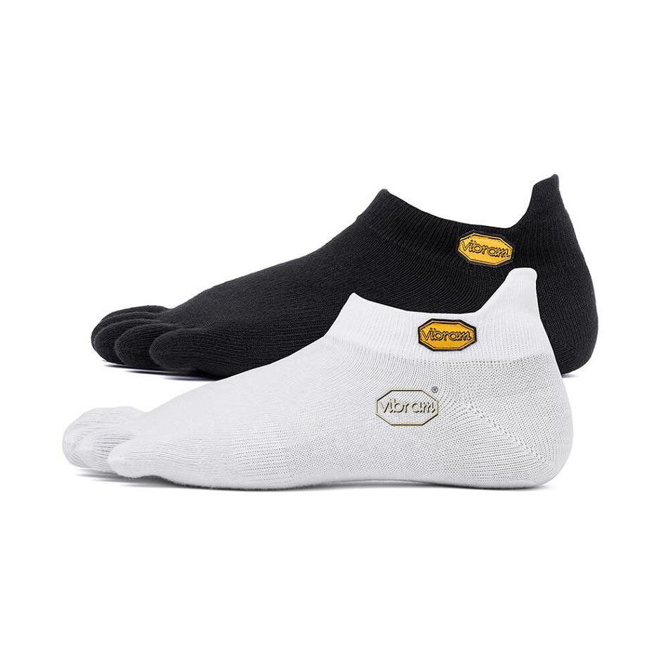 Women\'s Vibram 5TOE No Show 2 Pack Socks White / Black | CA_Z60