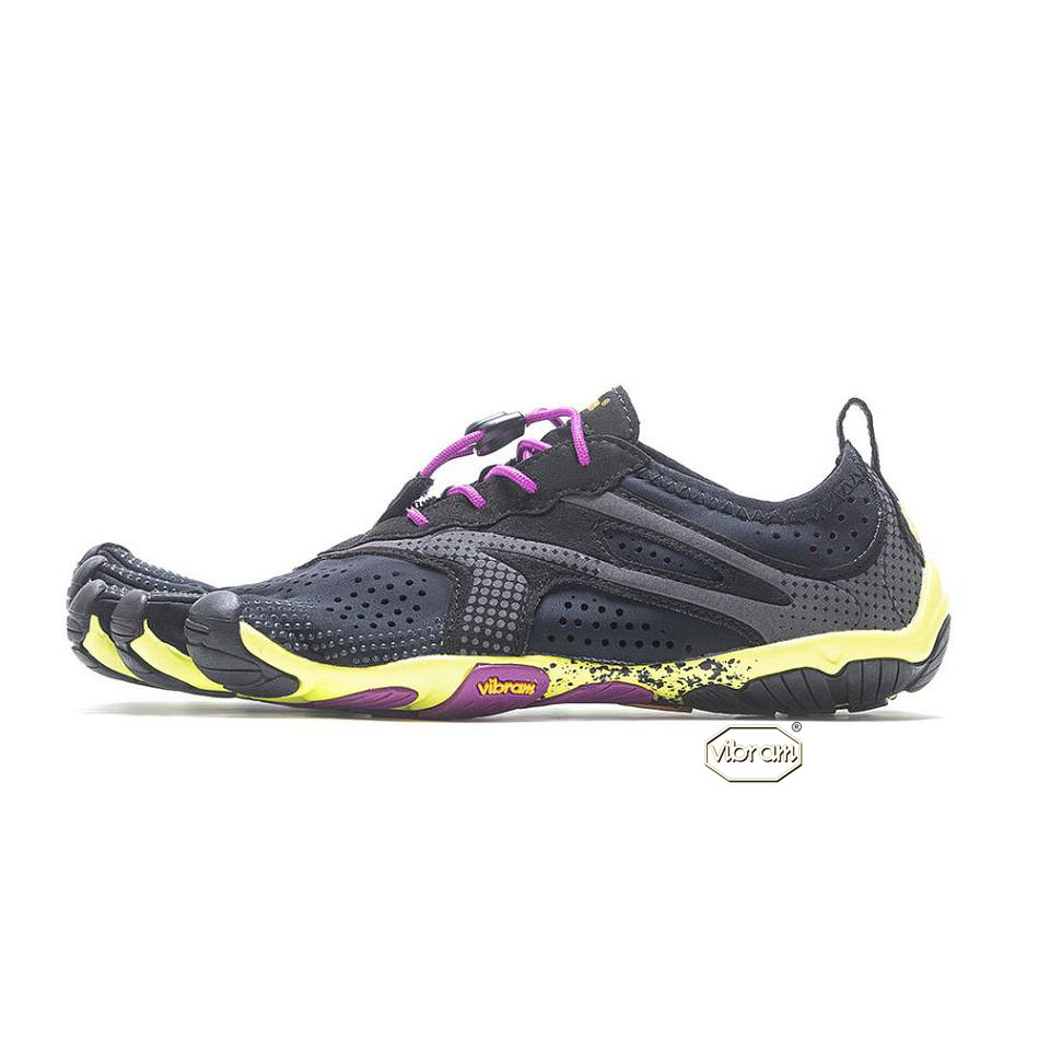 Women's Vibram V-Run Running Shoes Black / Yellow / Purple | CA_A54